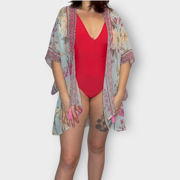 Johnny Was Silk Floral Kimono Swim Cover-Up - Picture 4 of 7